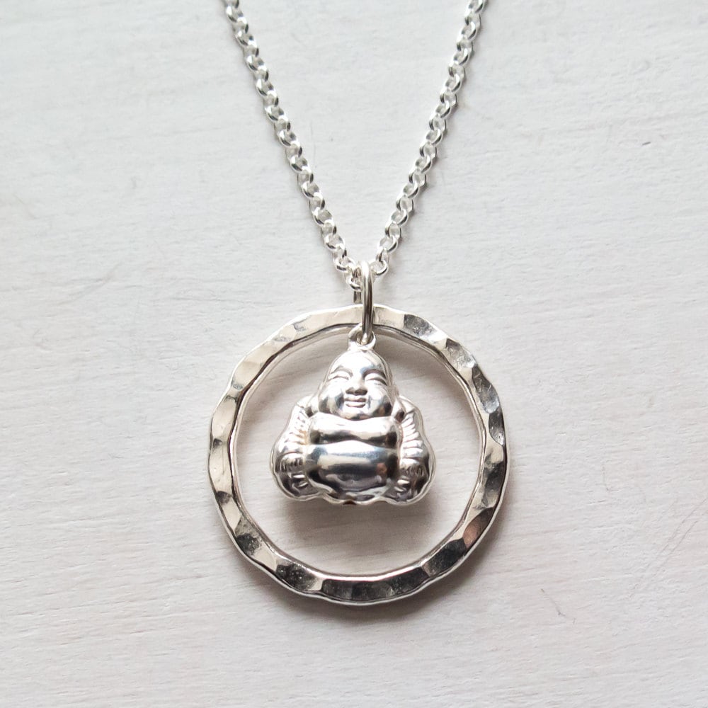 Sterling Silver Buddha Necklace, Large Buddha Pendant, Spiritual