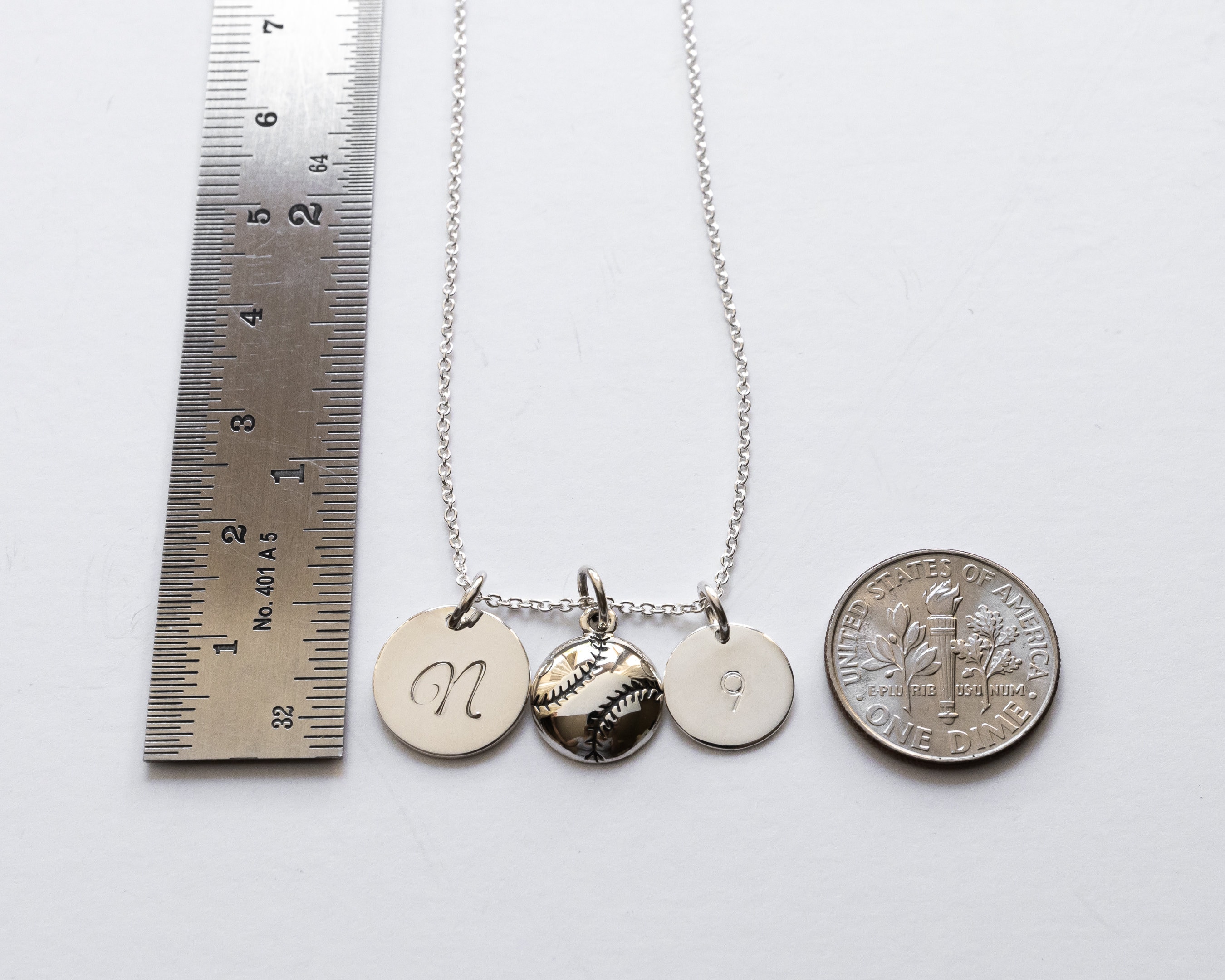 Personalized Softball Necklace for Her Sterling Silver Baseball Necklace Initial and Player Number