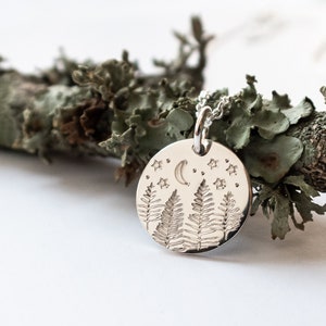 Forest or Mountains at Night Landscape, Nature Scene Necklace in Sterling Silver, Wanderlust Jewelry, Handmade Gift for Outdoor Lovers image 3