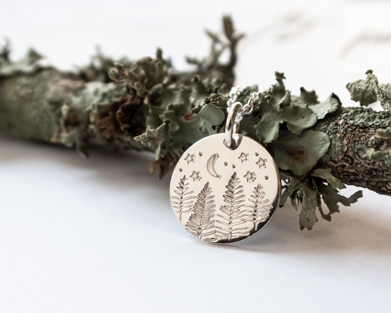 Forest or Mountains at Night Landscape, Nature Scene Necklace in Sterling Silver, Wanderlust Jewelry, Handmade Gift for Outdoor Lovers image 3