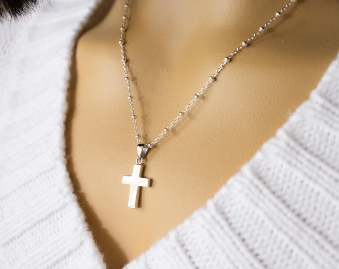 Chunky Cross Necklace, Sterling Silver