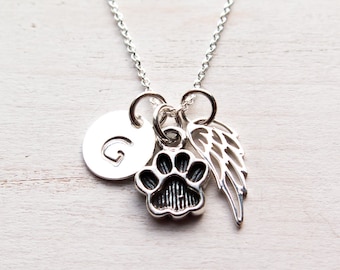 Pet Memorial Necklace Personalized with Initial, Sterling Silver