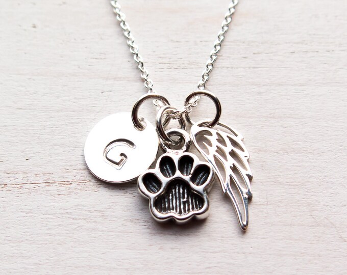 Pet Memorial Necklace Personalized with Initial, Sterling Silver