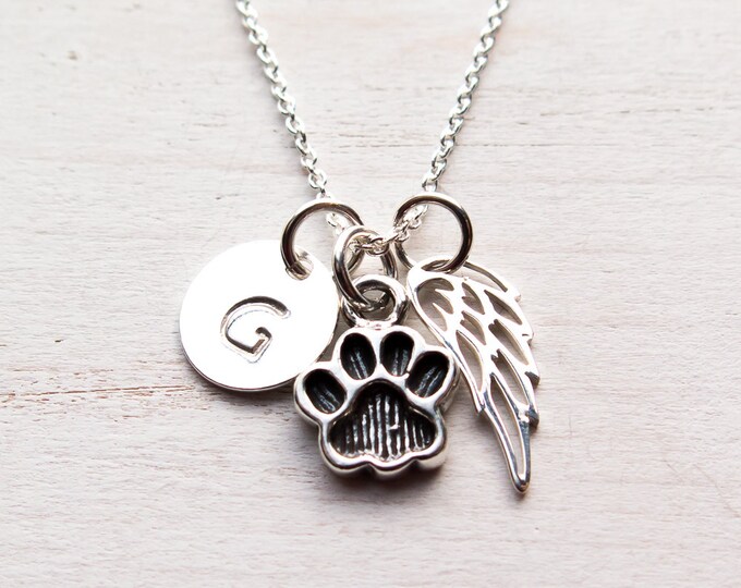 Sterling Silver Pet Memorial Necklace Personalized with Initial