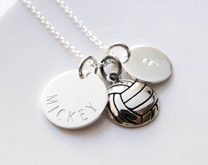 Personalized Volleyball Necklace for Her, Sterling Silver, Name or Initial and Player Number