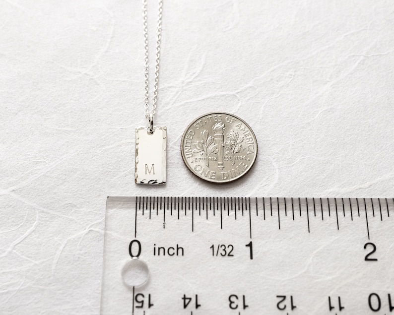 Sterling Silver Initial Tag Necklace, Personalized Rectangle Pendant , Minimalist Jewelry, Personalized Gift for Her image 6