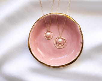 Two Matching Freshwater Pearl Necklaces, Gold Filled, Mother Daughter Jewelry Set