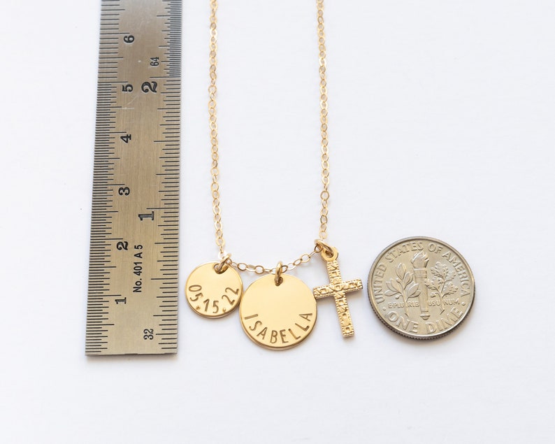 Cross Necklace Personalized with Name and Date Charms, Gold Filled, First Communion Necklace For Girl, Religious Jewelry image 6