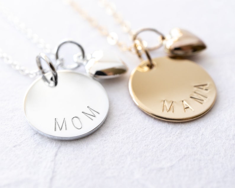 Mama Necklace, Gold Filled or Sterling Silver, Gift for Mom, Dainty Mother Necklace with Heart Charm image 3