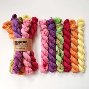 Hand Dyed Yarn | Fingering weight | Mini Skein Set | 20g minis | Superwash Merino/Nylon | 4-ply sock weight | Indie Dyed Yarn