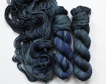 Hand Dyed Fingering Weight Yarn | Superwash Merino Nylon, Navy Gray Variegated