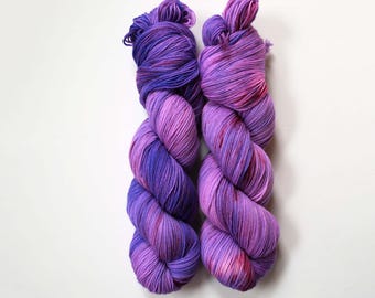 Hand Dyed Fingering Weight Yarn | Superwash Merino Nylon, Grape Crush