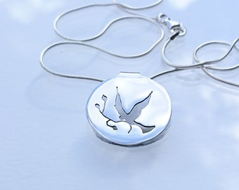 SA33* "Peace Dove" - silver coin Necklace, handmade , unique design for peace, freedom and love