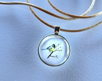 000A Wgt Great tit - special winter edition - Necklace with a watercolor painting (original)