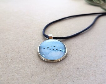 000A fsb* "LifeGuide Amulet" - "Crane line" - Necklace with a watercolor painting (original)