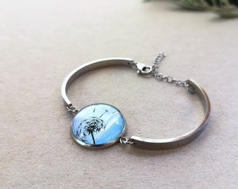000B Pdb* "LifeGuide Amulet" - dandelion - Bracelet with watercolour painting (original) for a person that sees the beauty in life