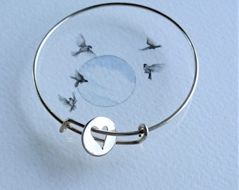 SB37* "Heart" -  thin silver Bracelet with one charm - flexible