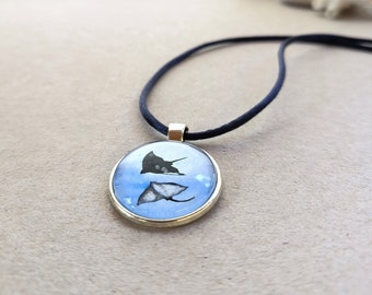 000A Maz* "LifeGuide Amulet" - "Sea Love" with a couple of rays - necklace with a watercolor painting for a nature lover