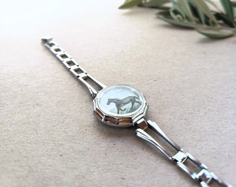 000B WsH* "Time's Precious" - vintage Bracelet; a recycles watch case with a tiny watercolor painting (original)