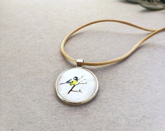 000A Wgt Great tit - special winter edition - Necklace with a watercolor painting (original)