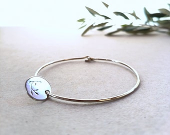 SB5* "Life Sprout" -  thin silver Bracelet with one charm - handmade, Sterling silver 925