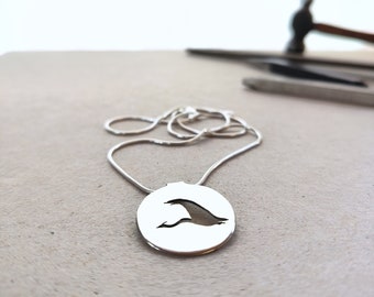 SA34* "High Flying Crane" - silver coin Necklace