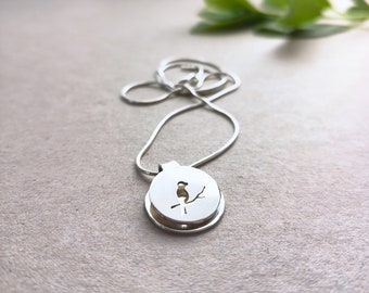 SA82* "Heart Bird" - double silver coin Necklace