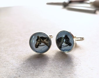 000C Cbc* silver Cufflinks with watercolor paintings (original) of horses
