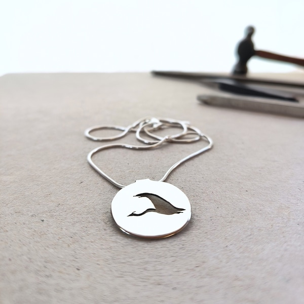 SA34* "High Flying Crane" - silver coin Necklace