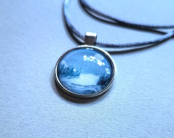 000A Wm "Winter Moon" - necklace with a watercolor painting (original) for a nature lover