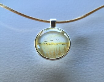 000A fsy* "LifeGuide Amulet" - "Crane line" - Necklace with a watercolor painting (original)