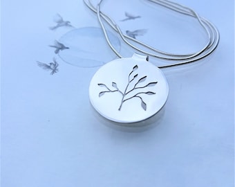 SA64* "Power of Life" - silver coin, necklace of Sterling Silver 925, hand made , unique design for nature lovers , for this planet earth