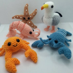 Crochet Seaside Animals - Seagull - Starfish - Crab - Prawn - Lobster - Mini Must Haves - Mini Crochet Toys - Amigurumi - Crochet Toys