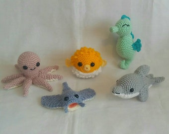 Crochet Sealife Animals - Dolphin - Puffer Fish - Manta Ray - Octopus - Seahorse - Crochet Toys - Mini Must Haves - Amigurumi - Underwater