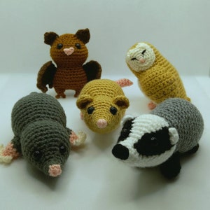 Crochet Nocturnal Animals - Mole - Barn Owl - Badger - Bat - Mouse - Mini Must Haves - Mini Crochet Toys - Amigurumi - Crochet Toys