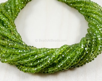 AAA Quality Natural Peridot Faceted  Rondelle Beads 4mm 14 Inches Long