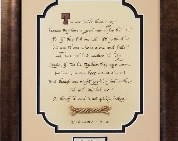 Ecclesiastes 4:9-12 Three-Fold Cord scripture Bible calligraphy verse for wedding or anniversary