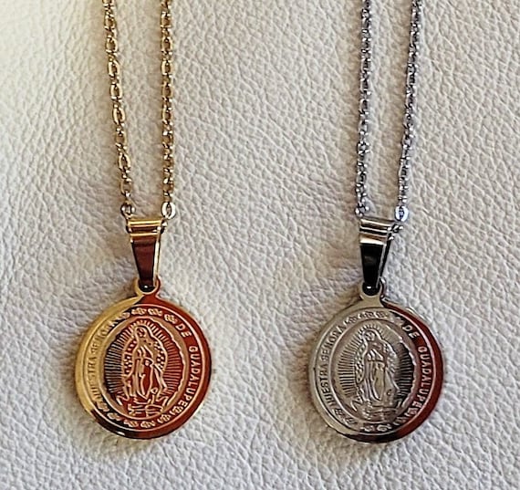 Our Lady of Guadalupe medal image on gold or silver plated Stainless Steel necklace