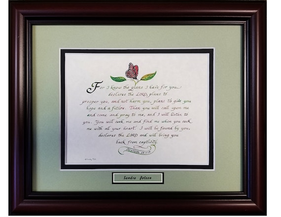 Jeremiah 29 11 Scripture verse custom framed and matted wall décor