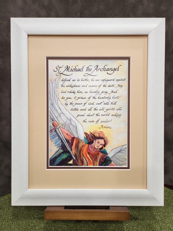 St. Michael the Archangel home decor custom framed calligraphy art print Confirmation, OCIA, house warming, Father's Day and Birthday