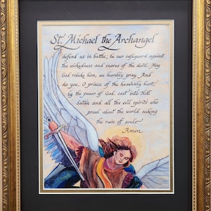 St. Michael the Archangel Prayer: Framed Calligraphy Art Print