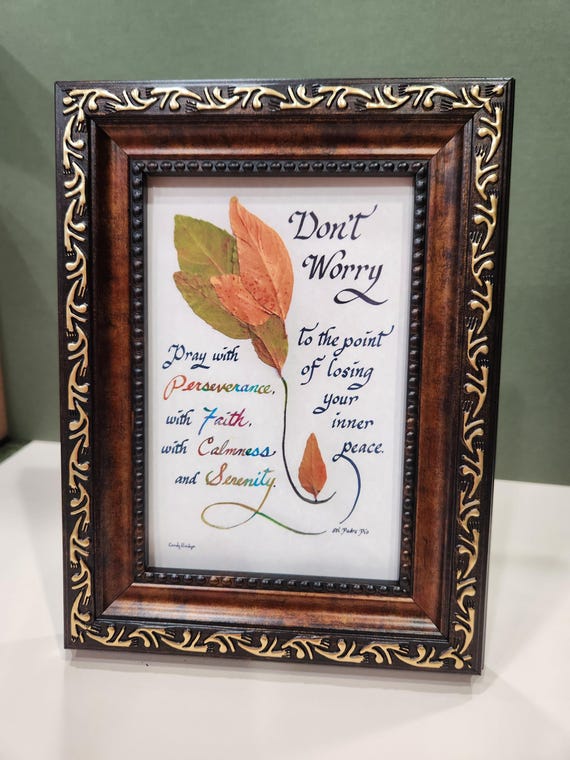 Saint Padre Pio Verse in calligraphy framed desktop, nightstand or shelf picture quote