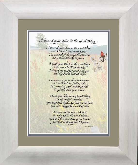I heard your voice in the wind today custom framed print with red cardinal