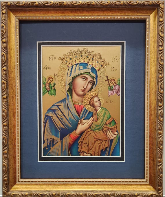 Our Lady of Perpetual Help custom framed and matted foil print