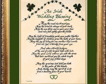 Arte de bendición de boda irlandesa personalizado: regalo de caligrafía enmarcado