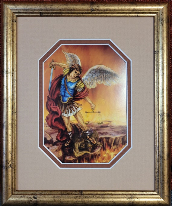 St Michael the Archangel print custom framed and matted wall picture