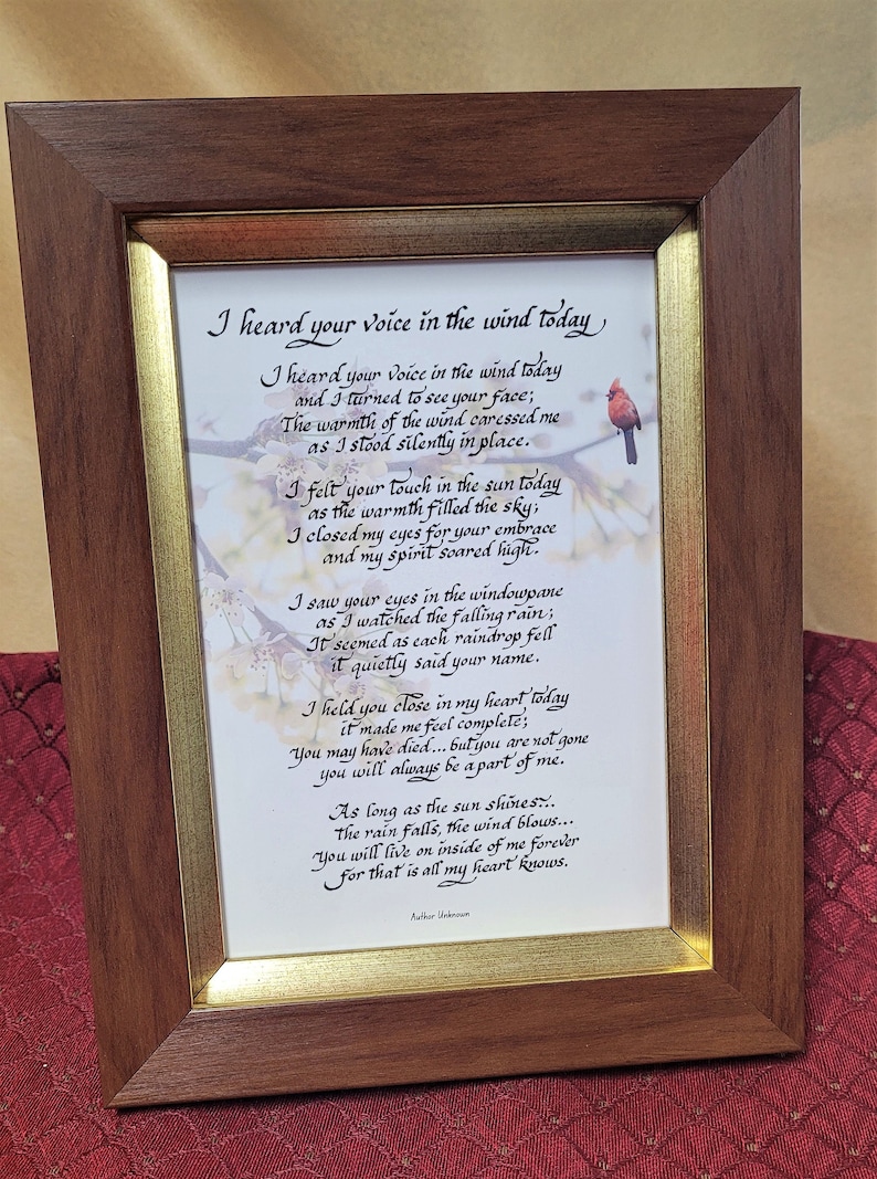 I Heard Your Voice in the Wind Today Framed Poem Etsy
