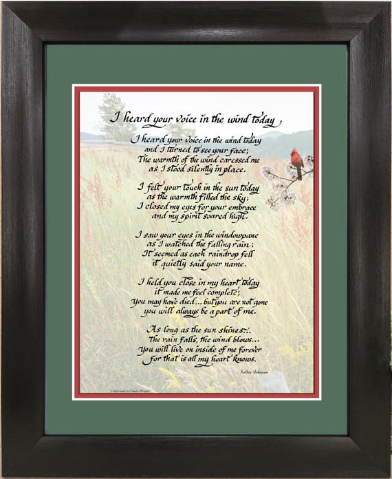 I heard your voice in the wind today, custom-framed poem