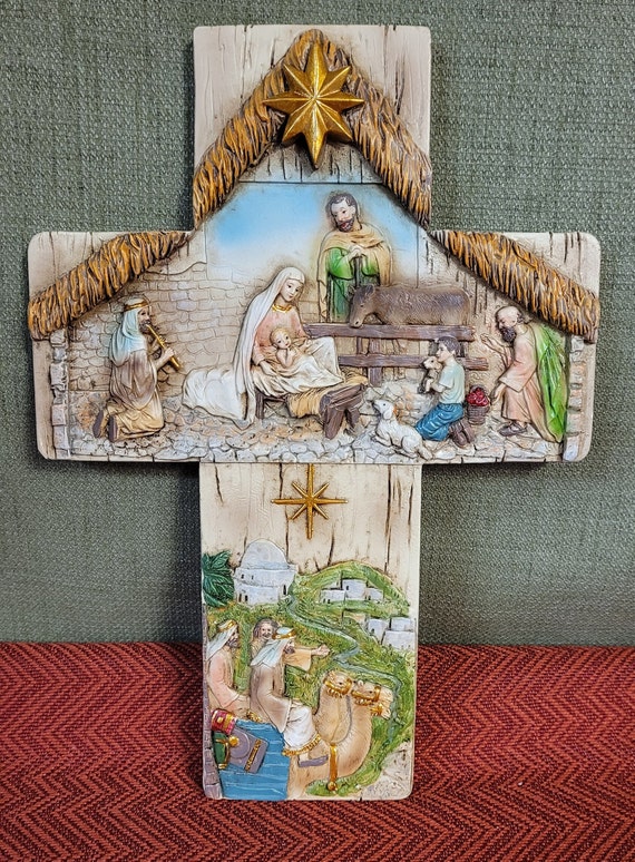 Nativity wall cross Christmas decor for home or gift