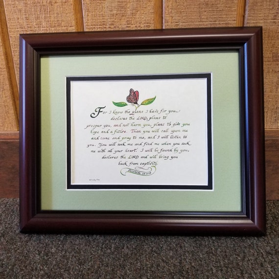 Jeremiah 29 11 Scripture verse custom framed and matted religious wall décor